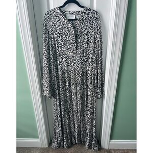 Mare Mare Anthropologie Black White Animal Print Maxi Long Sleeve Dress Size 3X